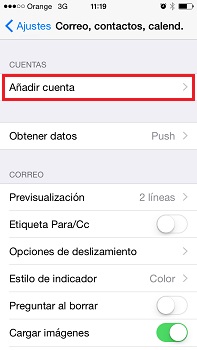 añadir cuenta iOS