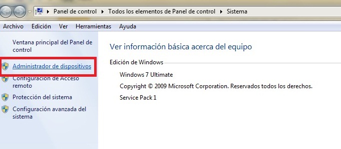 acceder al administrador de dispositivos windows 7 por el panel de control