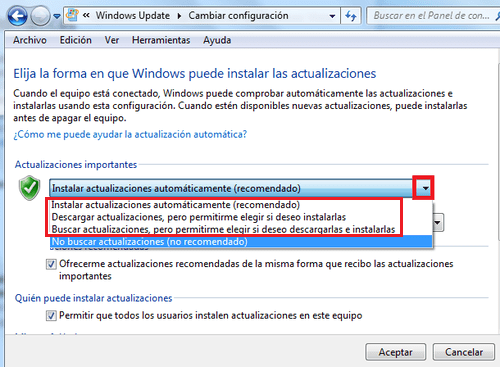 activar las actualizaciones automáticas de Windows 8
