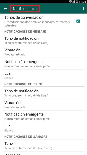 ajustar notificaciones de whatsApp android