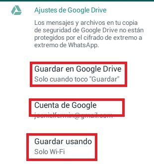 ajustes de google drive