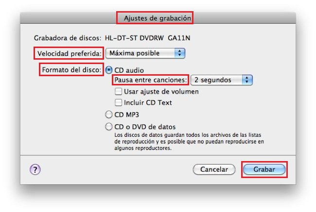 finder recording settings