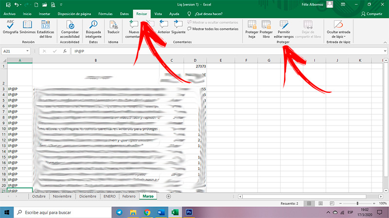 Steps to lock a cell or section of the spreadsheet in Excel