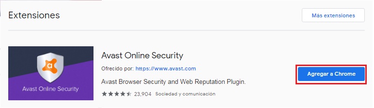 añadir extension Avast