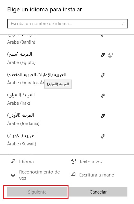 cambiar idioma a arabe