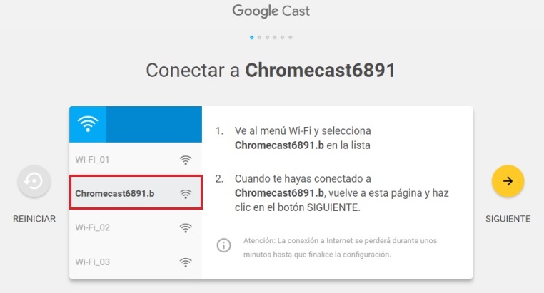 conectarte a la red que genera el Chromecast