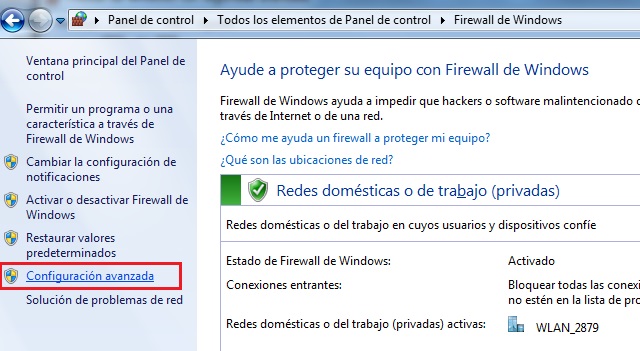 configuracion avanzada firewall windows 7
