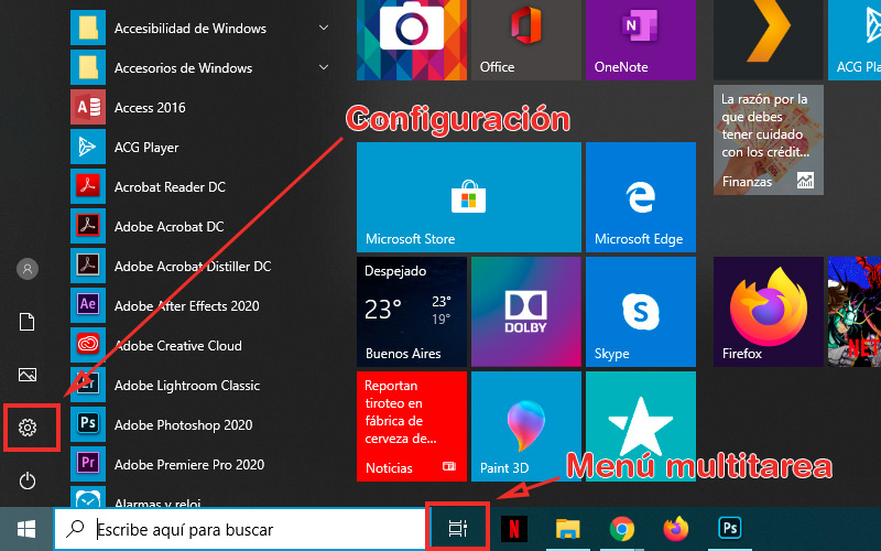 ingresar a configuración de Windows 10