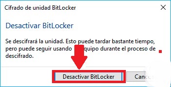 confirma que quieres desactivar BitLocker