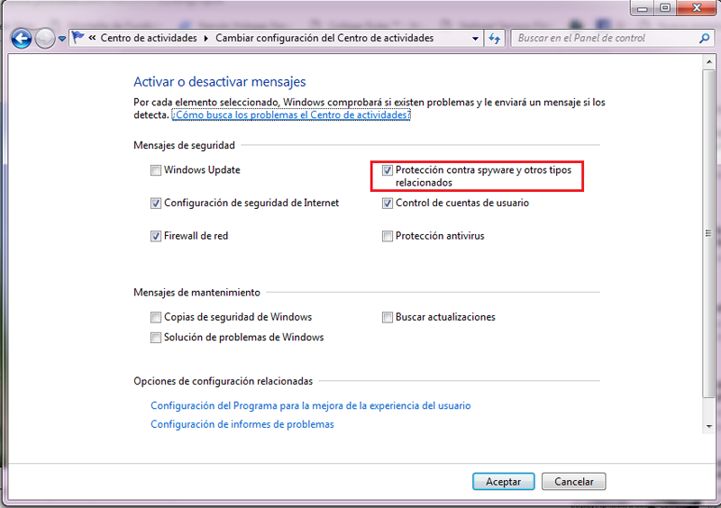 Configurar notificaciones del antivirus Windows Defender