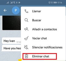 eliminar chat en telegram