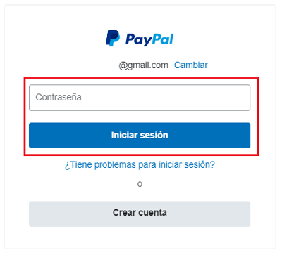Ingresar contraseña para acceder a PayPal