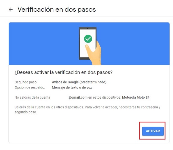 google cambio de contraseña usar verificacion de dos pasos para acceder activar función