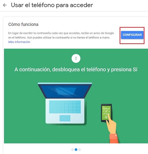 google configurar cambio de contraseña usar telefono para acceder