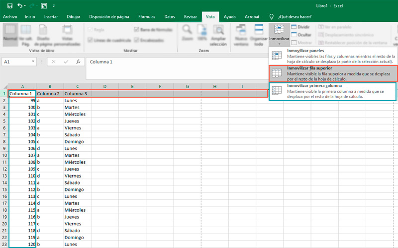 Pasos para fijar una fila en tus hojas de cálculo de Microsoft Excel inmovilizar paneles primera fila