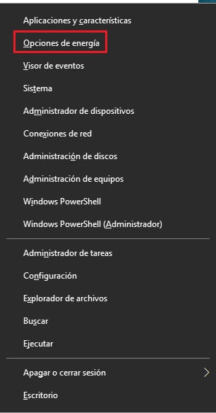 menu de opciones de windows