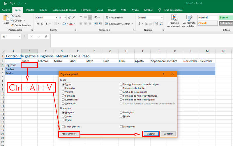 Pegado especial en Microsoft Excel