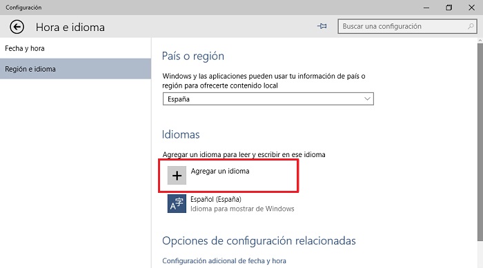 region e idioma windows 10