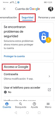 seguridad de cuenta de google