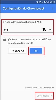 seleccionar la red Wi-Fi chromecast