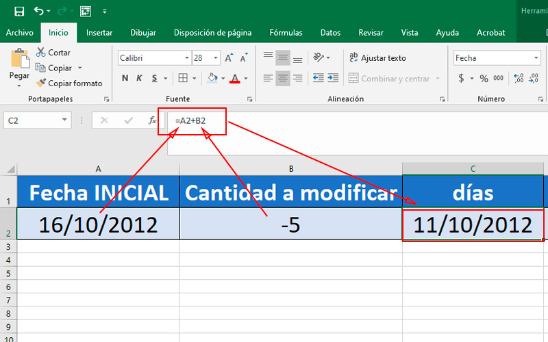 Sumar días con Microsoft Excel
