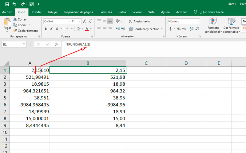 Función TRUNCAR en Excel