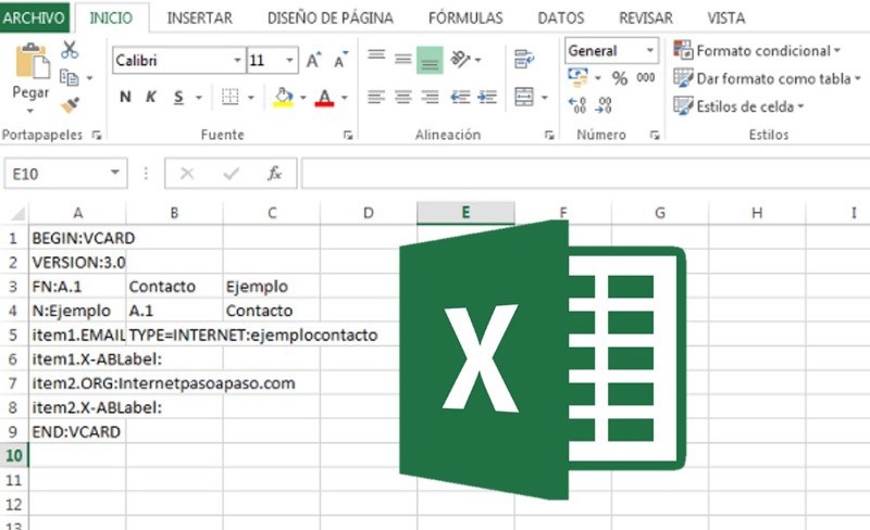 vCard en Excel
