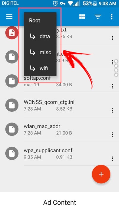 view wifi key android file manager
