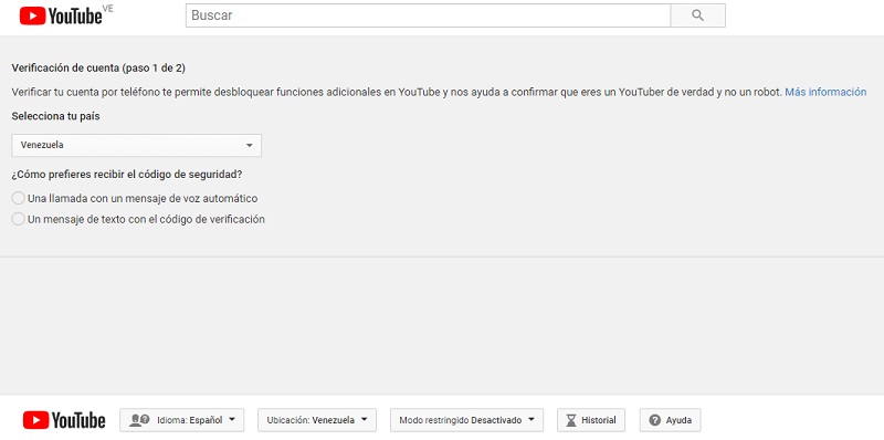 verificación de cuenta youtube